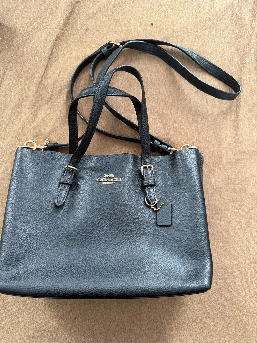 Coach Black Pebble Leather Tote with Gold Hardware and Removable Strap